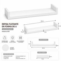 Repisa Flotante en U Blancas 60x15 X 3 cm de Melamina Pelikano