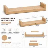 Repisa Flotante en U Color Panela 60x15 X 3.6 cm de Melamina Pelikano