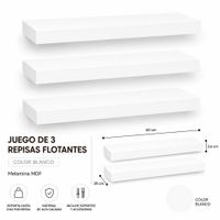 Juego de 3 Repisas Flotantes Rectas Blancas 60x20 x 3.6cm de Melamina Pelikano