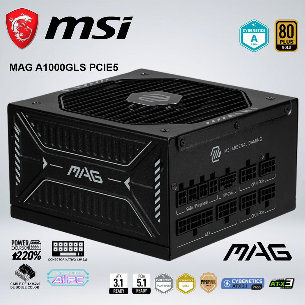 FUENTE DE ALIMENTACIÓN MSI MAG A1000GLS PCIE5 1000W 80 PLUS GOLD