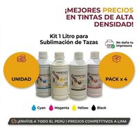 PACK X 4 Tinta sublimacion MAGENTA - BLACK - CYAN - YELLOW x 1 Lt