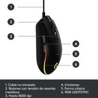 MOUSE LOGITECH G203 LIGHTSYNC OPTICAL 8000 DPI RGB BLACK