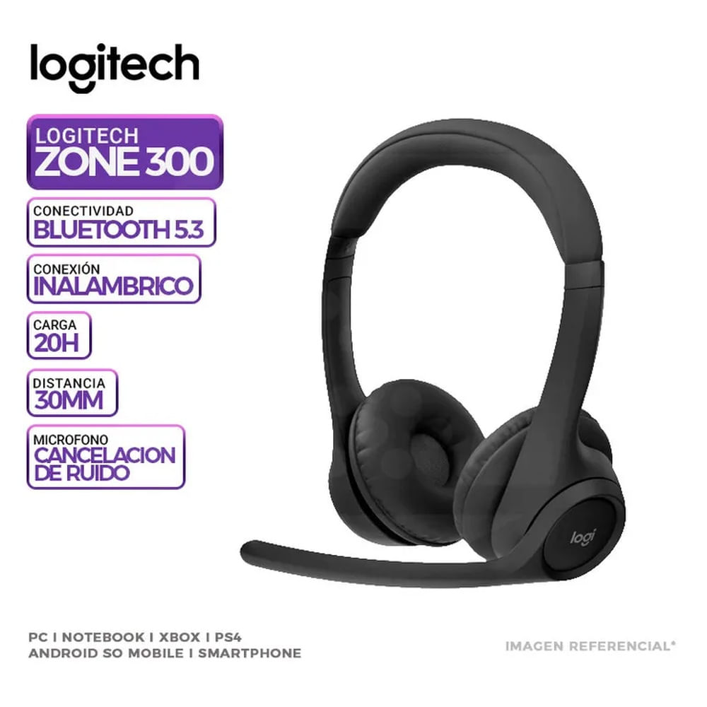 Audifono C/Microf Logitech Zone 300 Bluetooth Negro