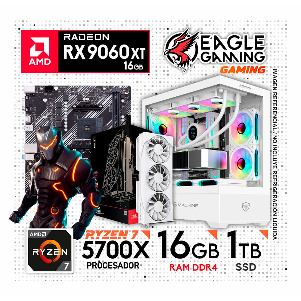 PC Gamer AMD RYZEN 7 5700X 5ta Gen - RAM 16GB DDR4 - SSD 1TB - RX 9060XT 16GB