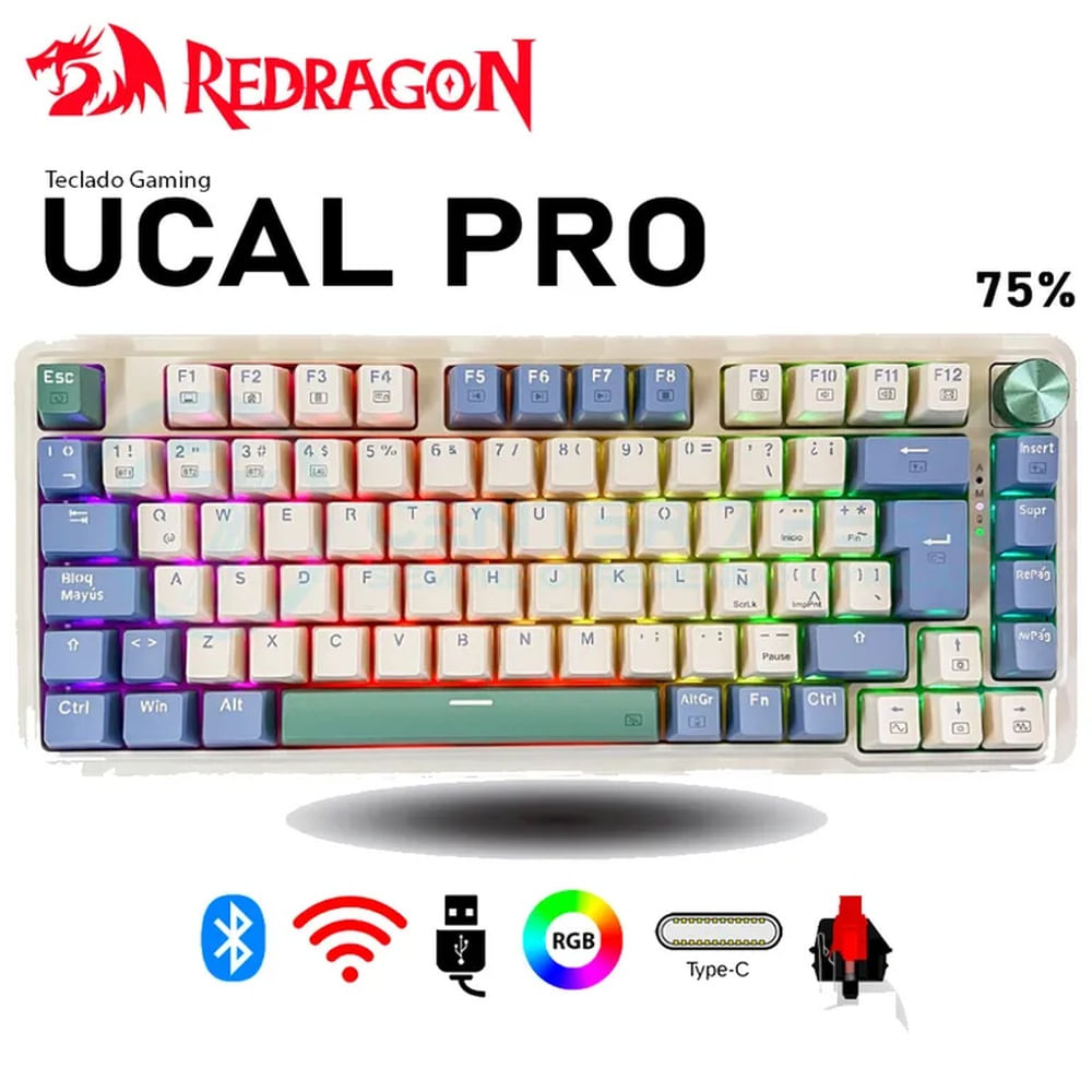 Teclado Redragon UCALPRO-RGB Wireless Spanish K673CPG PASTEL