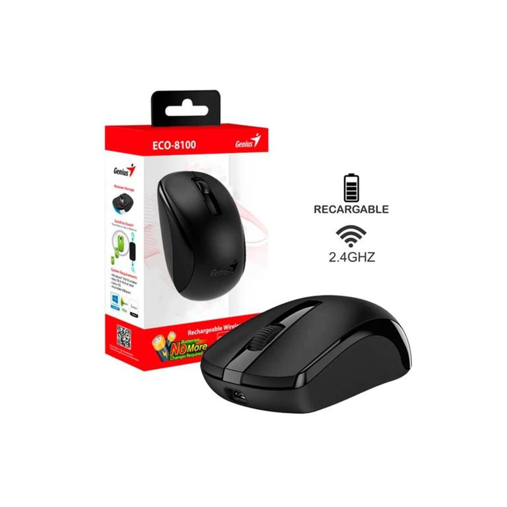 MOUSE GENIUS ECO-8100 WIRELESS BLUEEYE RECARGABLE BLACK