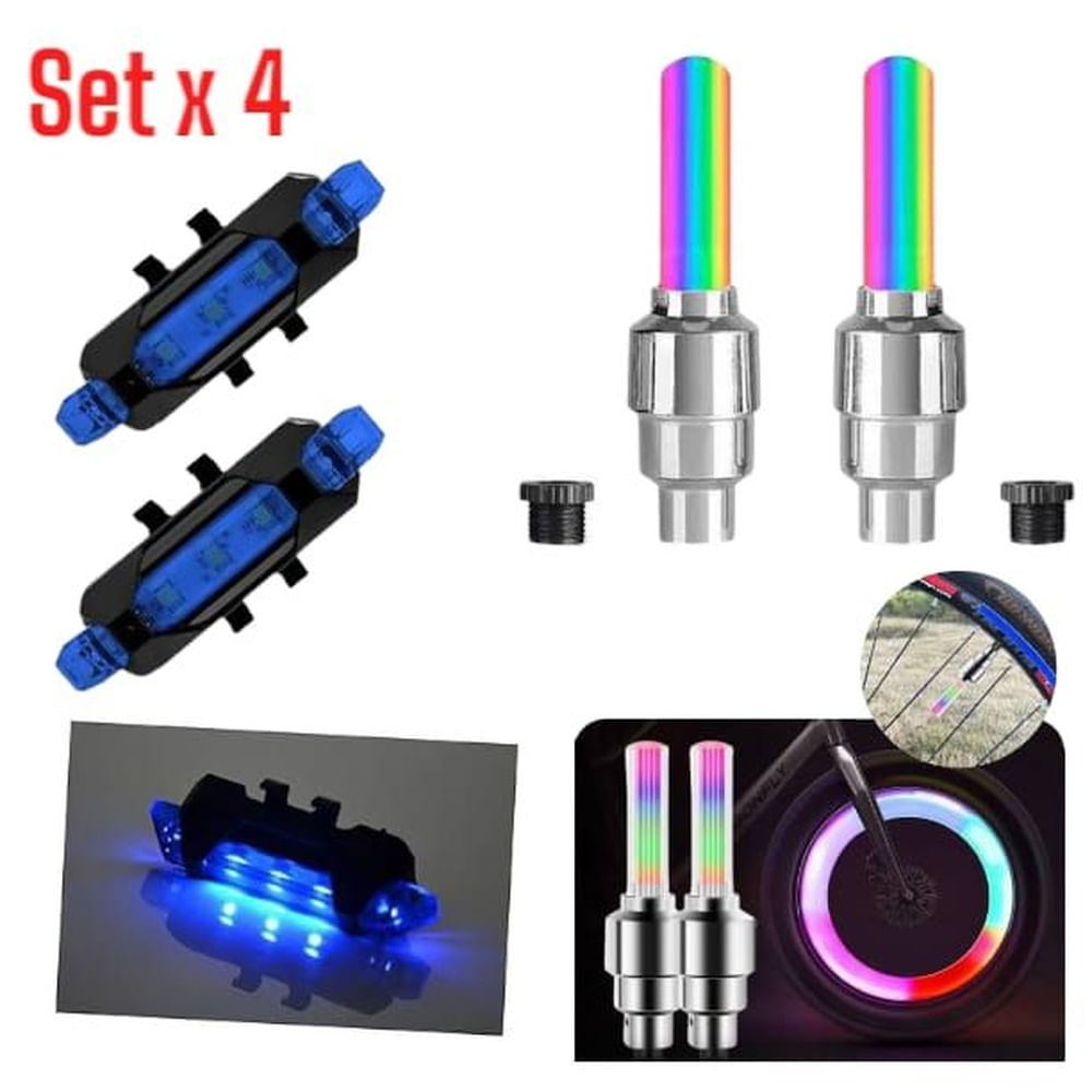 Luces RGB de Bicicleta 2 Traseras + 2 para Ruedas Coloridas