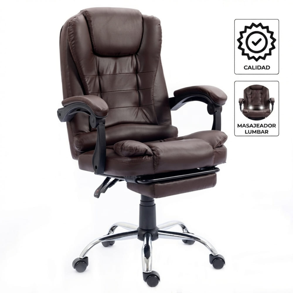 Silla de Oficina con Masajeador Lumbar Sillium Marron Oscuro