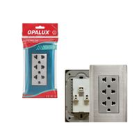 Tomacorriente Metálico Universal Triple 2 Polos + Línea a Tierra 15A 127–250V AC OPALUX OP-S49