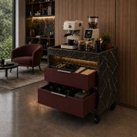 Estación de Café Maribel TU MESITA con 2 Cajones Mamba y Burdeos Canto Delgado
