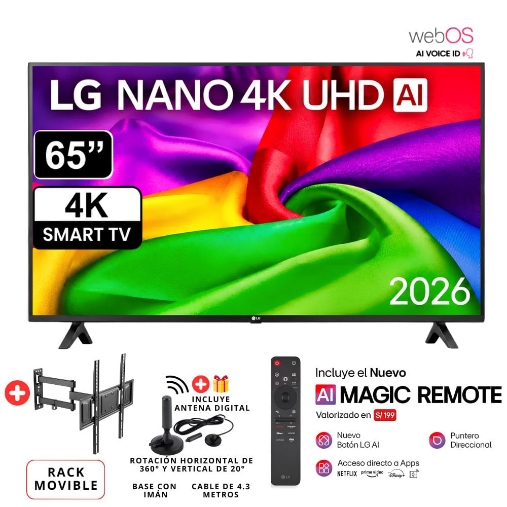 Televisor LG Nano 65 4K UHD  AI Smart TV 65NU800BPSB 2026 - Rack Movible