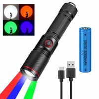 Linterna Táctica LED 1000 Lúmenes Recargable USB Tipo C RGBW 4 Colores Zoom Ajustable