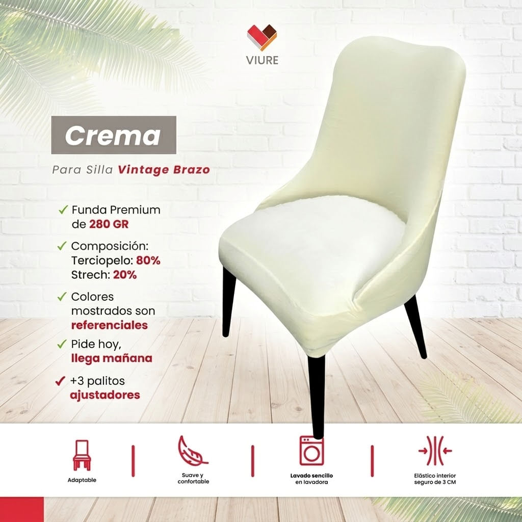 Funda de silla vintage en terciopelo grueso 6 unidades - Crema