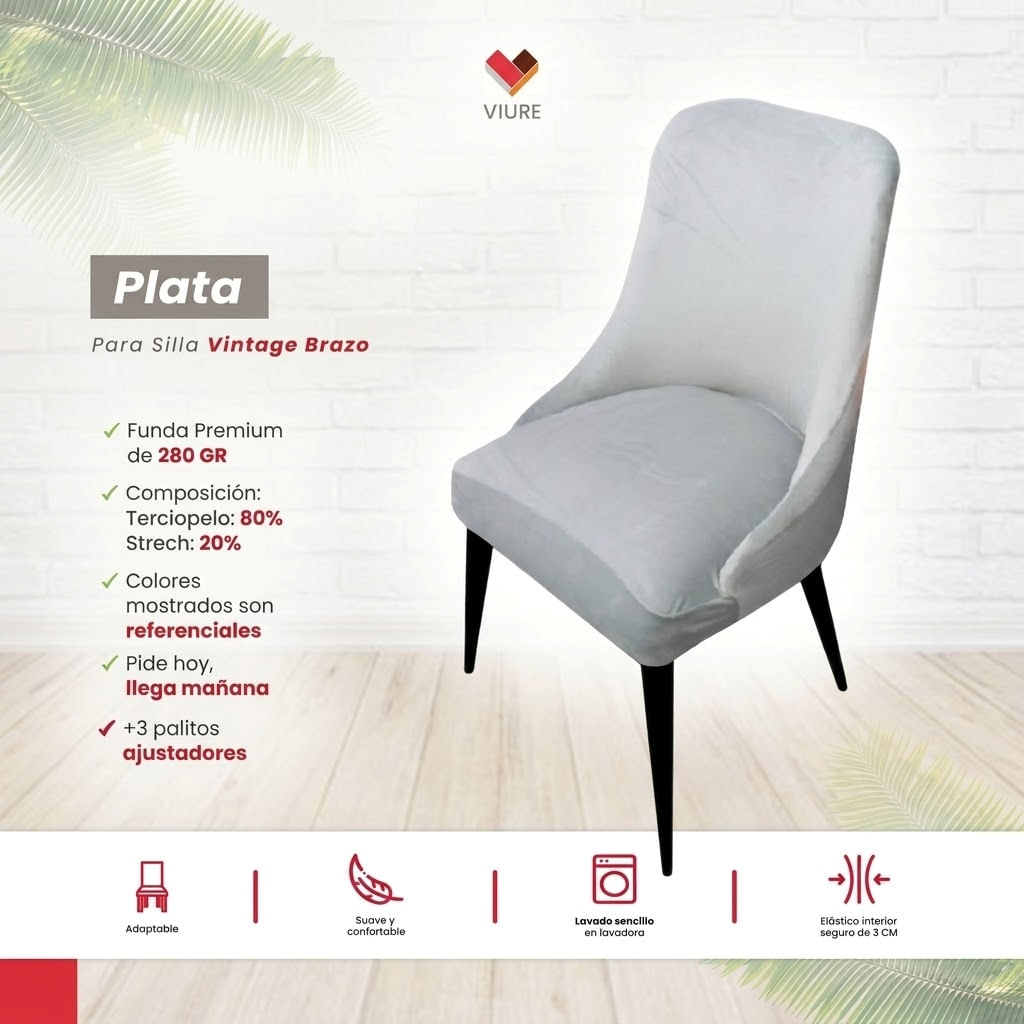 Funda de silla vintage en terciopelo grueso 4 unidades - Plata