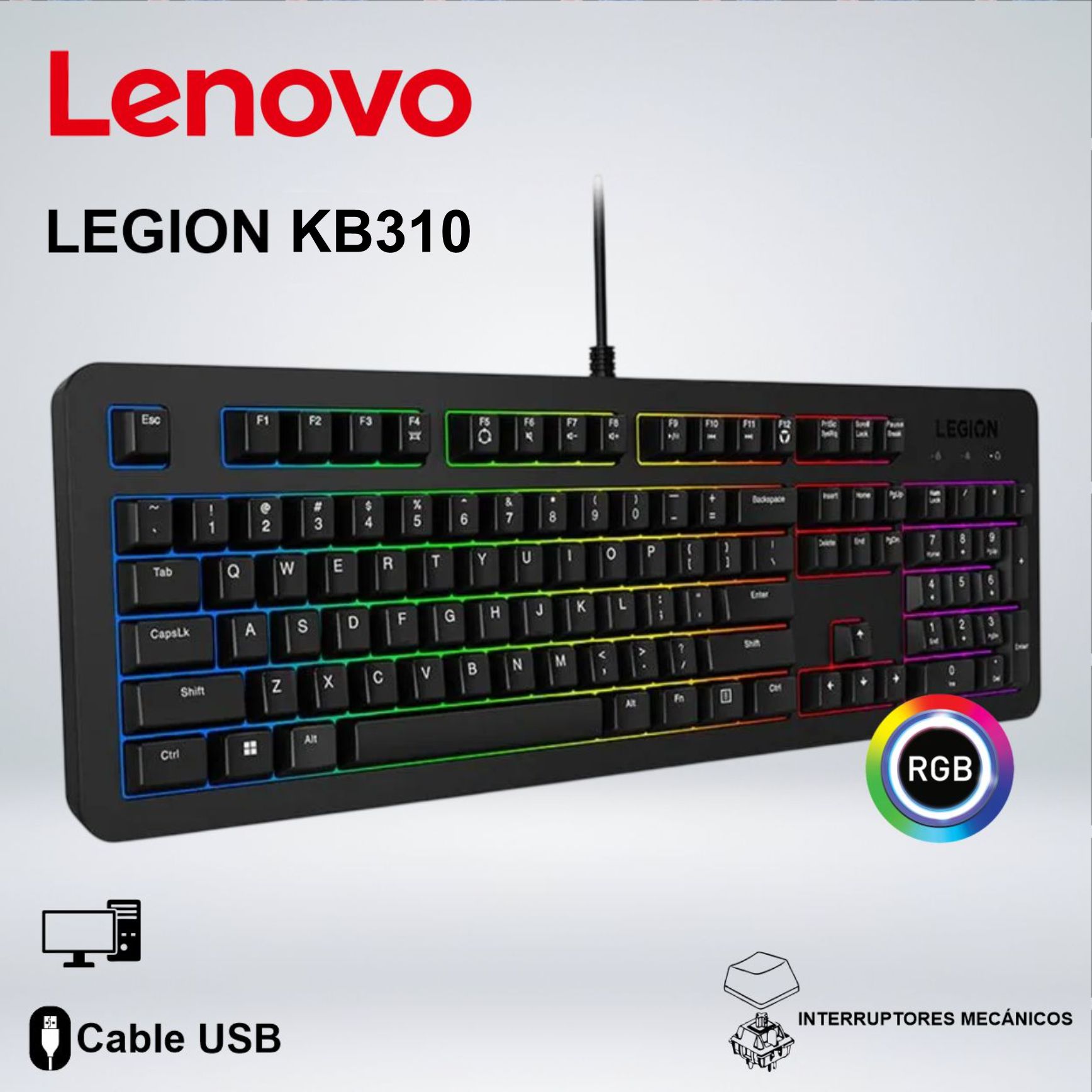TECLADO GAMER LENOVO LEGION KB310 RGB MEMBRANA ALÁMBRICO USB