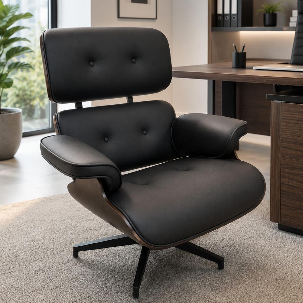 Sillón Ejecutivo Premium Reacondicionado con Base Giratoria de Metal y Madera Enchapada