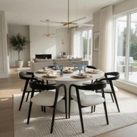 Juego de Comedor Alma Blanco 4 sillas Dubai Base MDF ranurada y Piedra sinterizada TU MESITA