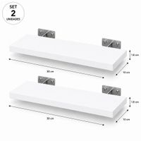 2 Repisas Flotante Recta Blanca 30x10 x1.8 cm de Melamina Pelikano para Sala Dormitorio Oficina