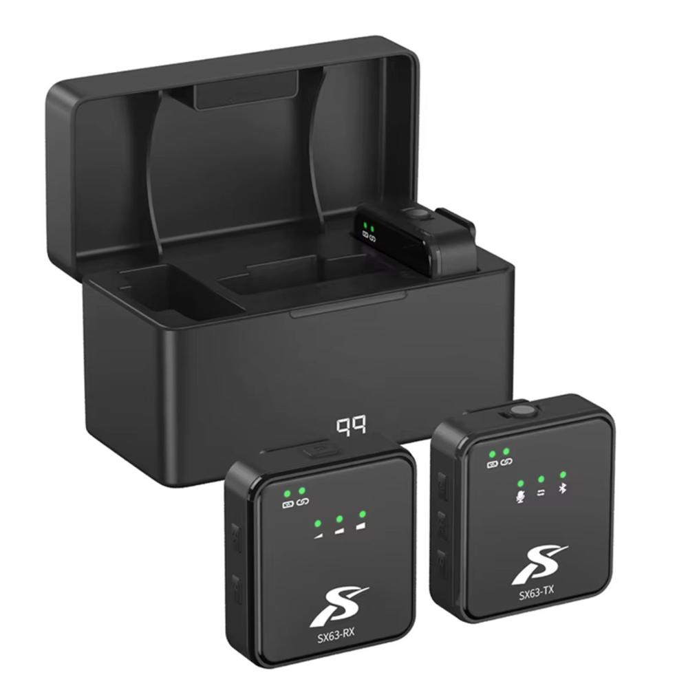 Micrófonos Inalámbricos Dual SX63 4 en 1 con Base Recargable