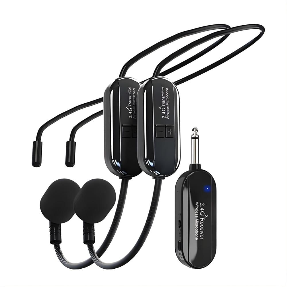 Micrófono Inalámbrico Profesional Dual Diadema y Mano 2 en 1 Recargable 2.4G para Conferencias