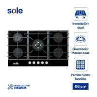 Cocina Empotrable Sole 5 Hornillas 86cm SOLCO046V2 - Negro