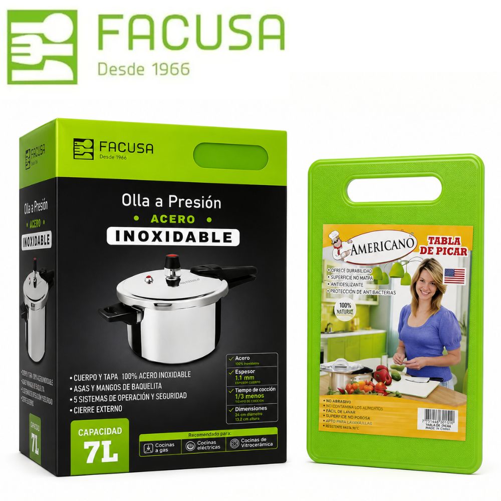 Promo Facusa Olla Presion de 7Lt Acero Inoxdable  Tabla de Picar