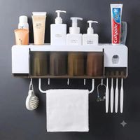 Porta Cepillos Multifunción Dispensador de Pasta de Dientes Jabón Toallero y 4 Vasos.