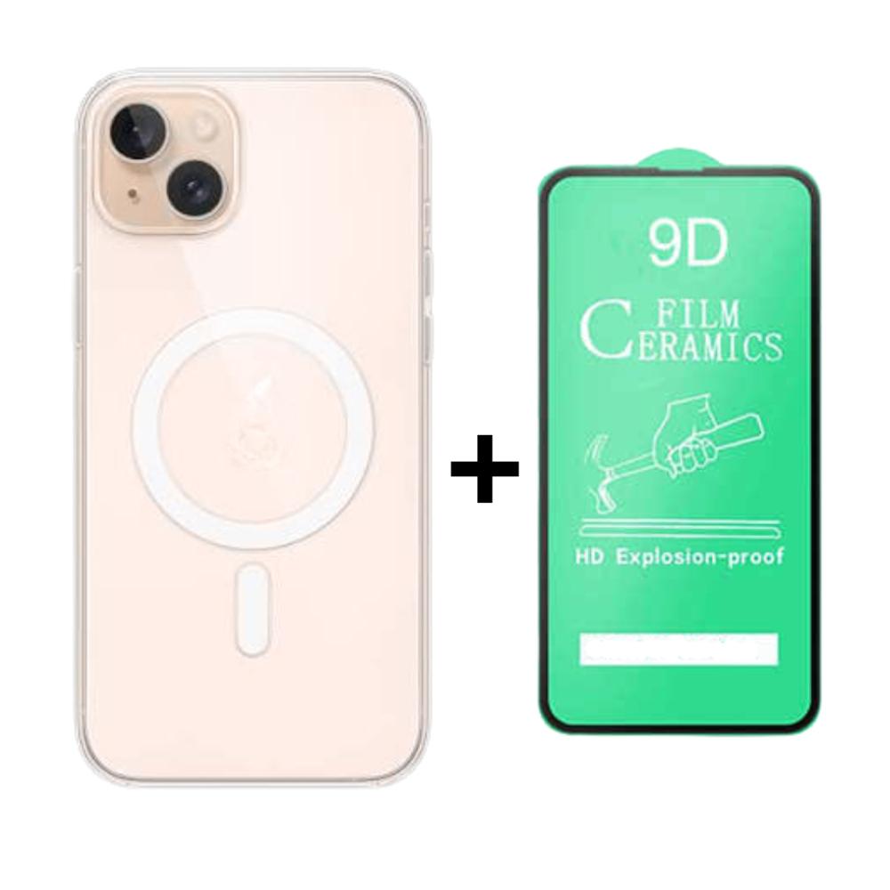 FUNDA SPACE MAGSAFE PARA IPHONE 13 14 Y PROTECTOR DE PANTALLA CERAMICO