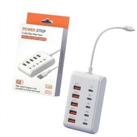 cargador múltiple cuenta con 5 puertos USB-A y 5 puertos USB-C PD para carga rápida.