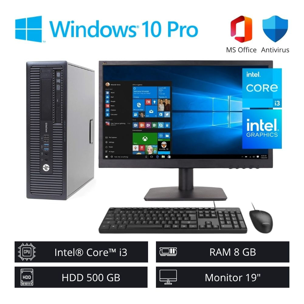 Computadora PC HP Elite Intel Core i3 3.40 GHz 8GB RAM 500GB HDD + Monitor 19” - Refurbished