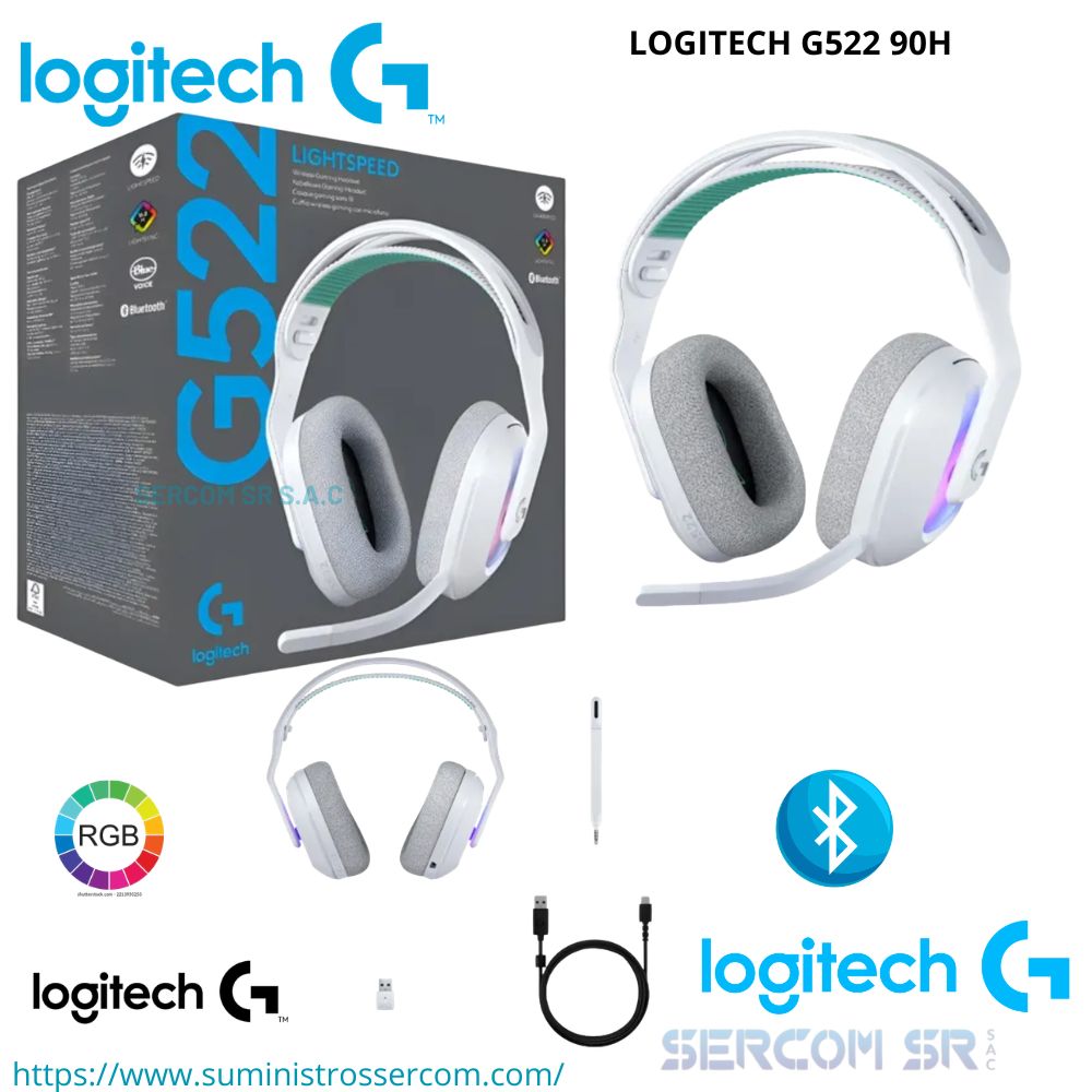 AUDIFONO C MICROF. LOGITECH G522 90H LIGHTSPEED BT CABLE USBC LIGHTSYNC RGB WHITE