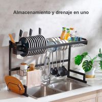 Escurridor de Platos Organizador para Cocina Metal de 85cm Color Negro.