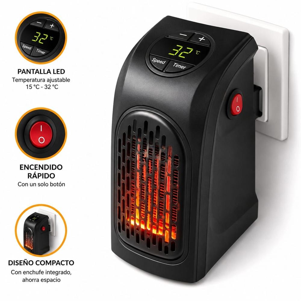 Estufa Calefactor Electrica Portatil Calentador de Oficina Dormitorio Color Negro