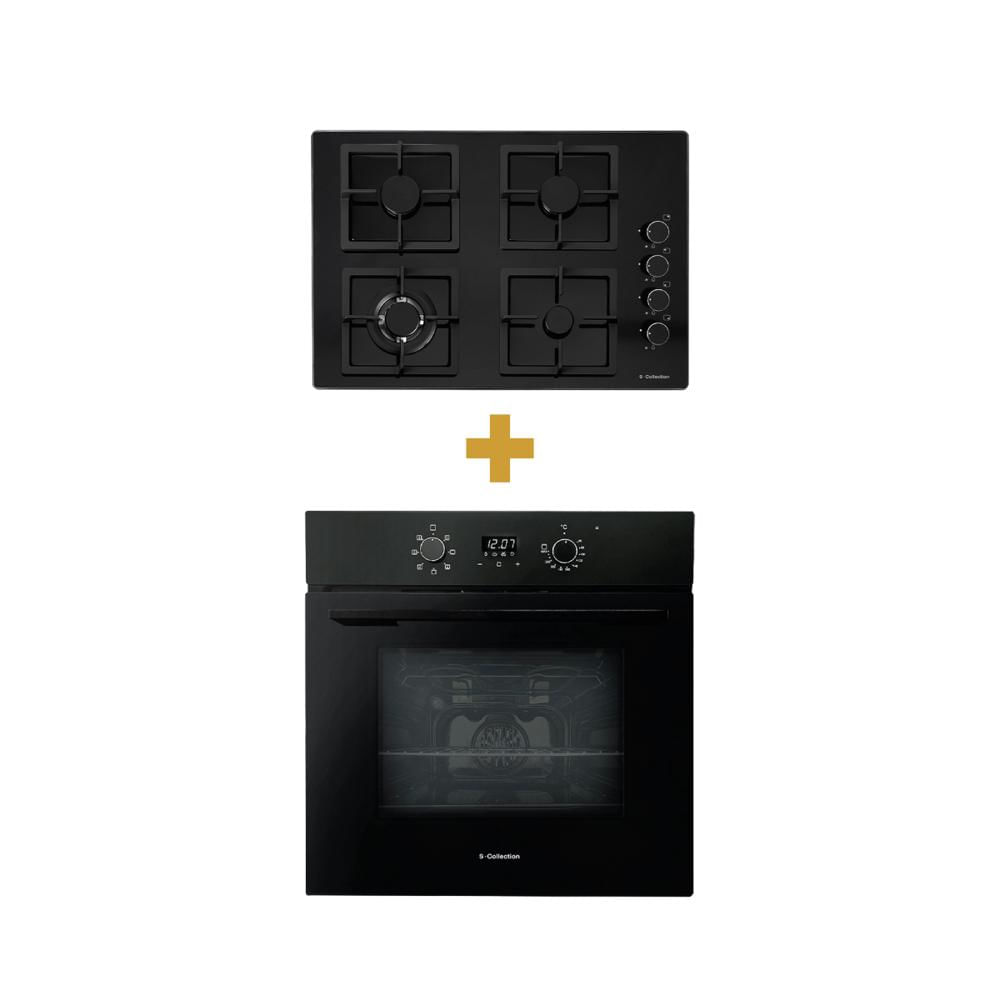 SET 1577 Encimera Black Glass SC y Horno Empotrable Eléctrico 56L SC