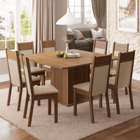 Conjunto Comedor Madesa Panamá Mesa Tapa Madera con 8 Sillas - Marrón - Crema - Perla