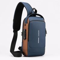 Mochila Antirrobo - Pechera Morral con Clave Impermeable Con puerto USB Azul Marron