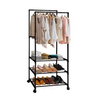 Perchero Colgador Zapatero Estante Ropa Doble 3 Niveles Con Ruedas Negro