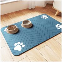 Tapete Alfombra de Alimentación Para Mascotas Absorbente y Antideslizante 80x50cm - Azul