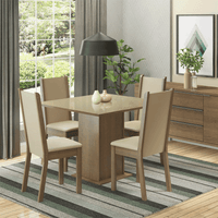 Juego de Comedor Moscou Plus con 4 Sillas Marrón - Crema - Beige