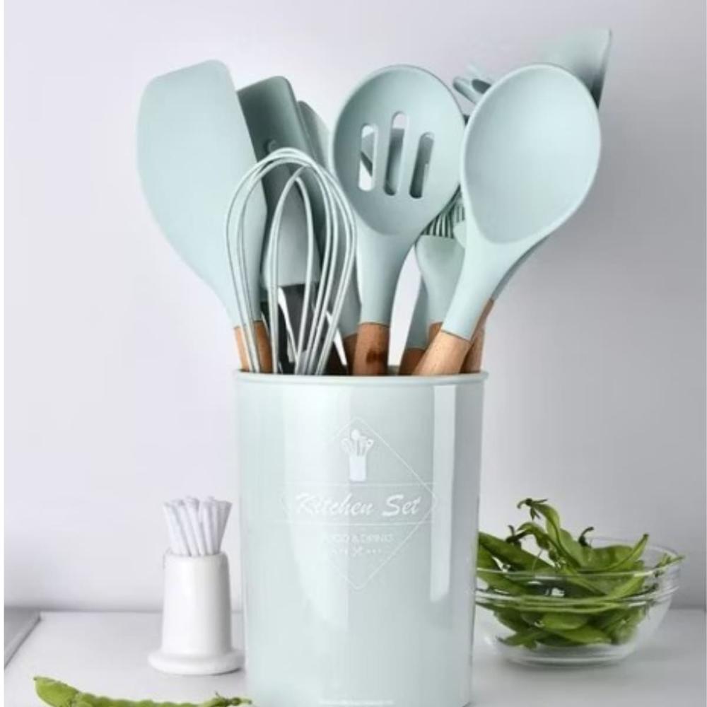 Set de Utensilios de Silicona de 12 Piezas Verde Agua   126SET11VA01