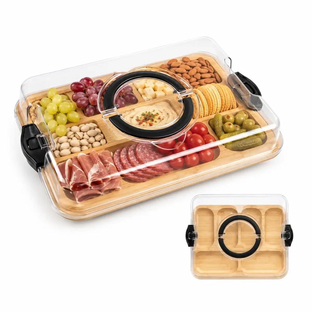 Bandeja Rectangular de Bambú con Tapa y Divisiones Negro  109TN11