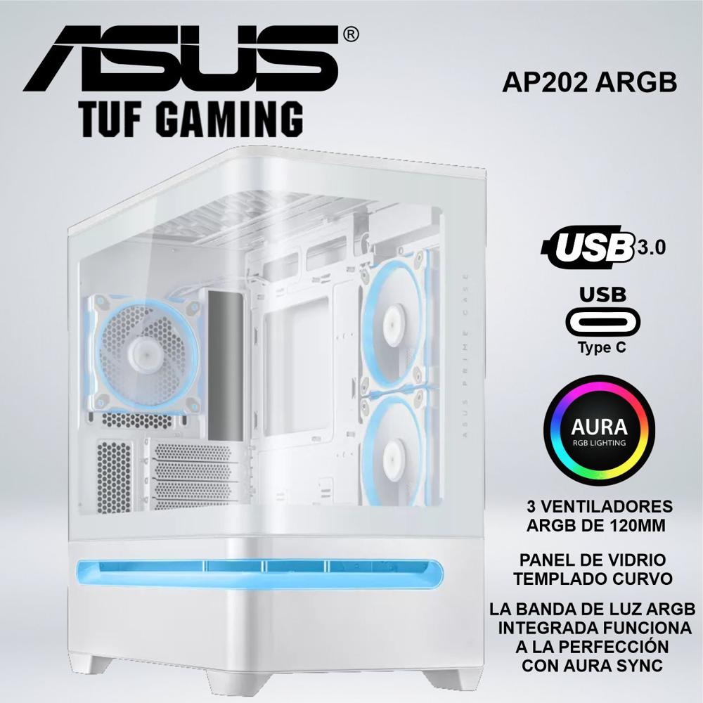 CASE MINI TOWER ASUS PRIME AP202 ARGB PANEL DE VIDRIO CURVO
