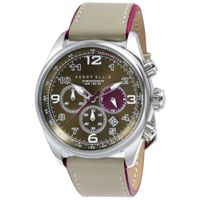 Reloj Perry Ellis GT 01004-01 Fecha Cronómetro Correa Cuero Beige y Dial Verde