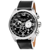 Reloj Perry Ellis GT 01002-01 Fecha Cronómetro Correa Cuero y Dial Negro