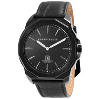 Reloj Perry Ellis Decagon 46 05006-01 Fecha Acero Inoxidable Correa de Cuero Negro