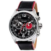 Reloj Perry Ellis GT 01001-01 Fecha Cronómetro Correa Cuero y Dial Negro Rojo