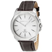 Reloj Perry Ellis Decagon 46 05007-01 Fecha Correa Cuero Marrón Dial Blanco