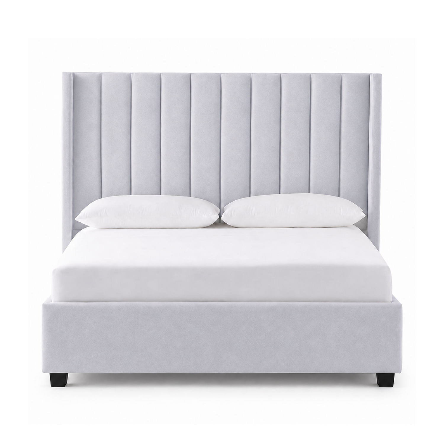 Cama Tapizada Listón LeMueble 2 plazas Plomo Claro