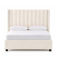 Cama Tapizada Listón con Patas de Madera LeMueble Queen Ivory