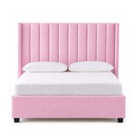 Cama Tapizada Listón con Patas de Madera LeMueble Queen Rosa